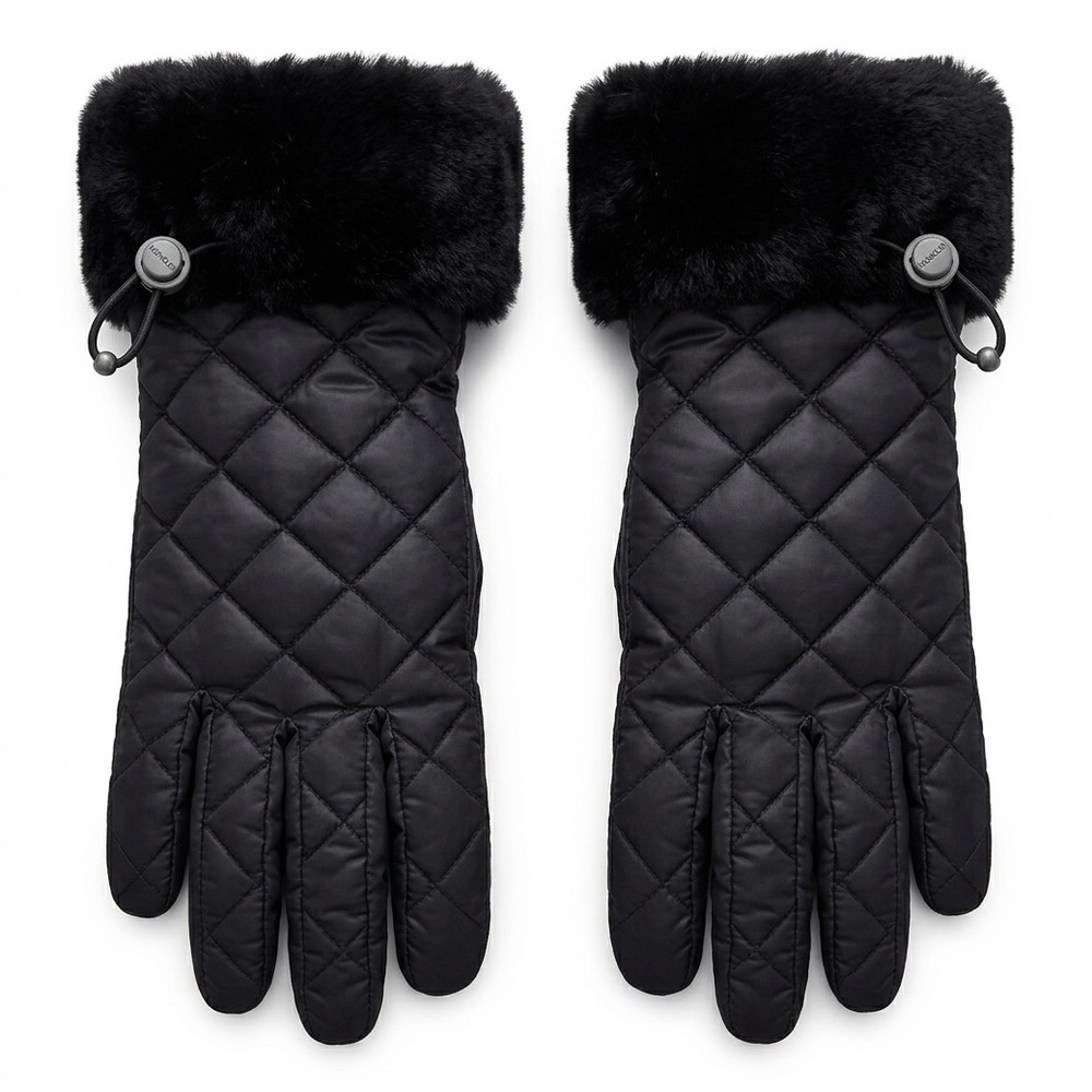 UGG Australia Black Quilted Shearling Trim Leather Palm Winter Gloves S/M